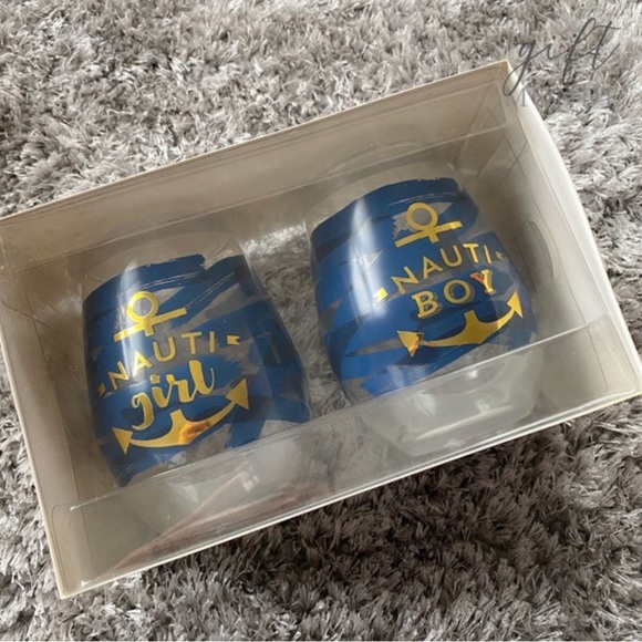 NEW! Wine Drink Glass Cup Set - Nauti Girl & Nauti Boy - Wedding Couple Gift - Picture 3 of 7